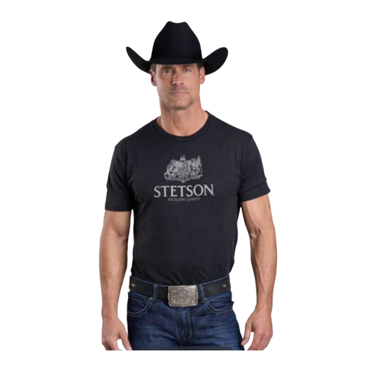 STETSON T-SHIRT WITH BLACK CREST LOGO