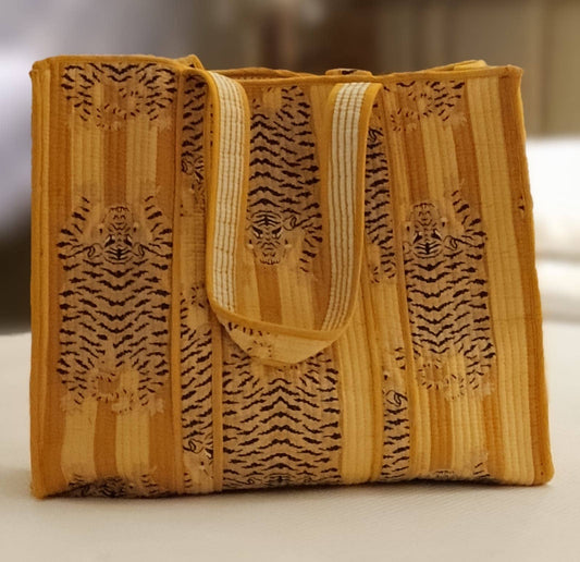 Tiger Quilted Tote Bag (Yellow)